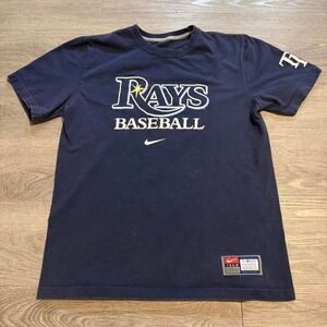 Nike Tampa Bay Rays MLB T-Shirt Men's Medium Navy Blue Sunburst Logo Baseball